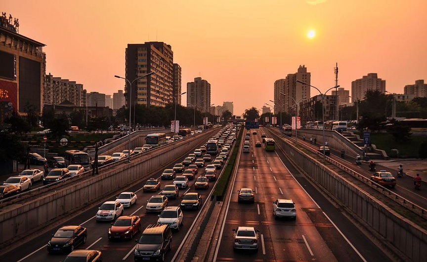 Uma imagem do trânsito na China.