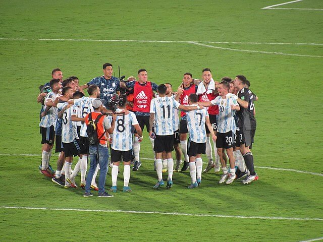 A seleção argentina antes de uma partida da Copa do Mundo.