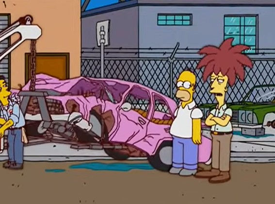 Uma cena com o carro de Homer Simpson.