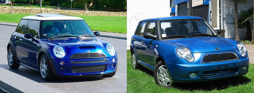 Um comparativo de um Mini Cooper com um Lifan 320.