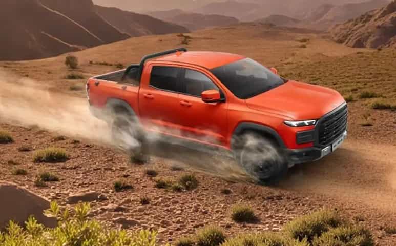 Uma Rely Kaitian R08 laranja em um cenário desértico, em material publicitário, parte do anúncio que a Rely voltou.